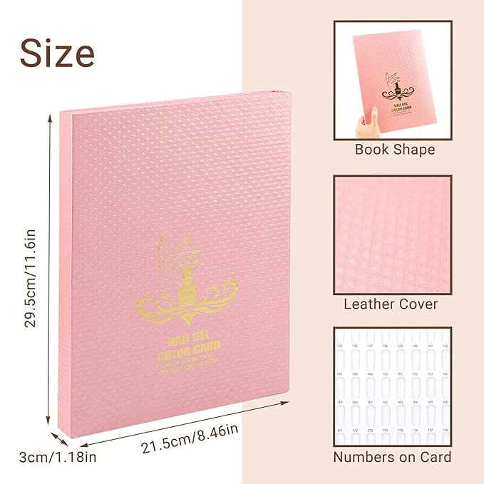 Segbeauty 216 Nail Colors Display Book, Nail Polish Organizer Colors Chart with 240 False Nails Tips, Professional DIY Fingernail Painting Stick Sample Card Practice Tool Salon Beauty Pink