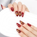 Red Cat Eye Press On Nails - Almond Glitter Static Fake Nails, Handcrafted Reusable Manicure for Glam Party Style, 24 Nails in 12 Sizes with Glue, Tabs, File, Prep Pad, Manicure Stick