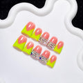 10 Pieces Luxury Y2K Acrylic Press On Nails Short Handmade Duck Nails, Green Thickened French False Nails With Bling Rhinestones, Reusable Fake Nails, Acrylic Nails (S)