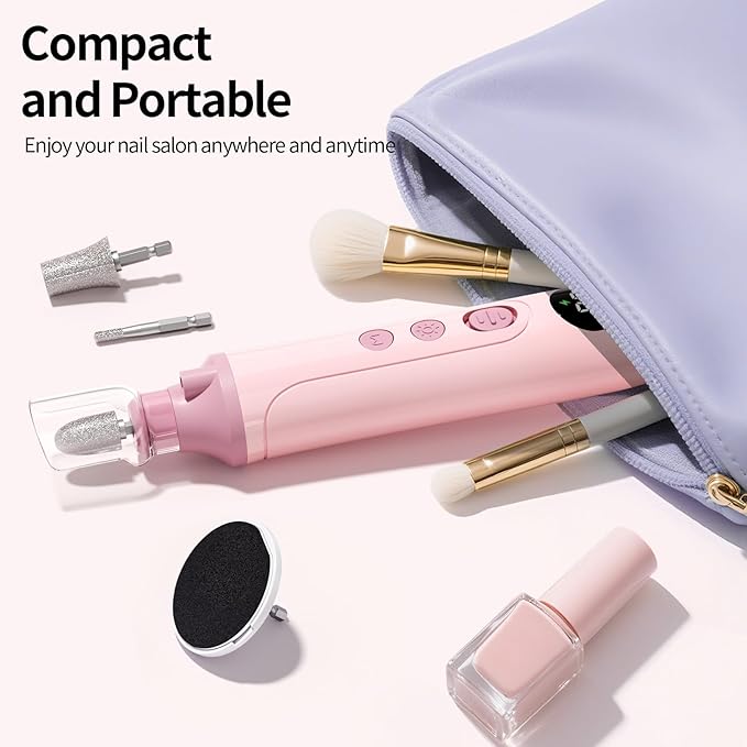 Electric Nail Drill Kit, Nail Filer Electric with LCD & Lamp, Rechargeable Pedicure Tools for Feet, Toenail Grinder for Thick Toenails, Cordless Nail Dremel Tools for Women & Men