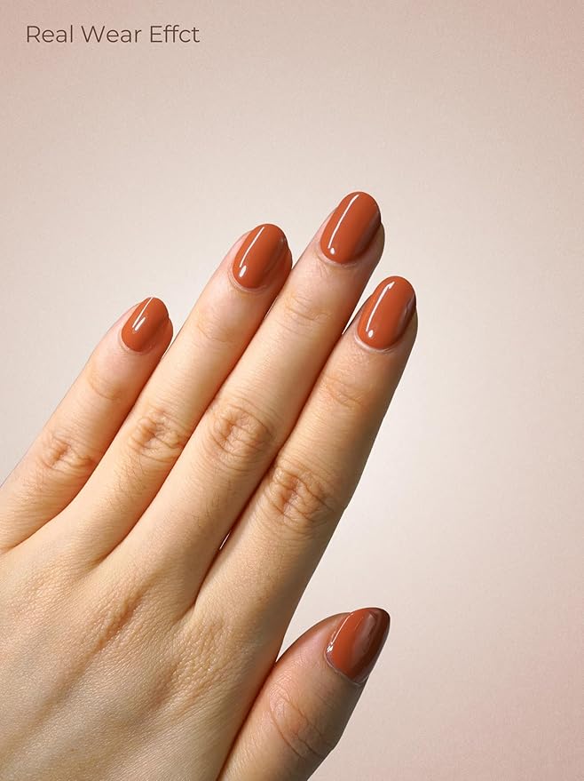 Pre Cured Gel Nail Strips - 44PCS Salon Quality Gel Nail Stickers - Long Lasting Polish Wraps for Women no UV Light Needed Easy Apply & Remove (Walnut Brown)