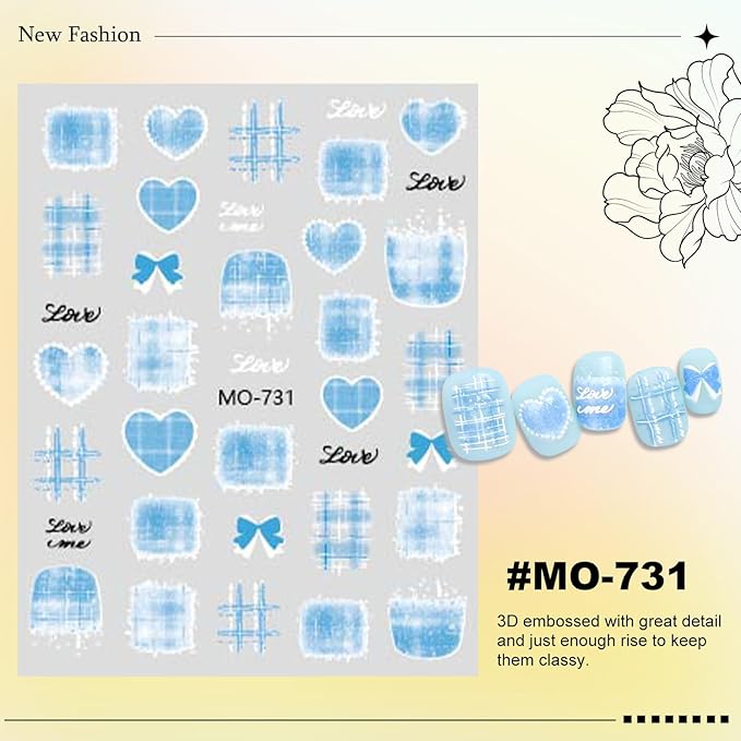 6 Sheets Bow Nail Stickers for Nail Art Red Pink Purple Blue Brown Bow Heart Designs 5D Embossed Self Adhesive Nail Decals for Women DIY Manicure Decoration YX1239