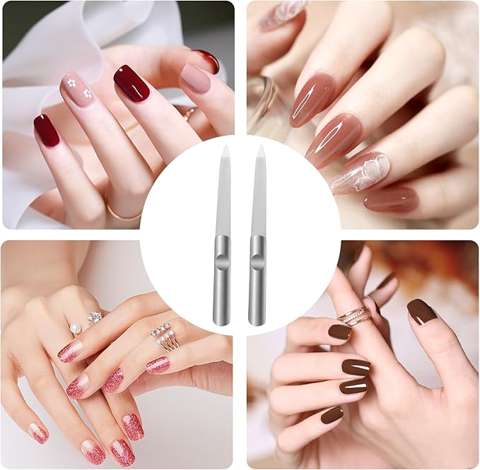 2pcs Metal Nail File, Double-Sided Precision Diamond Nail File, Stainless Steel Nails Files for Family Salons or Travel Trimming and Polishing Natural Acrylic Fingernail Toenail Files