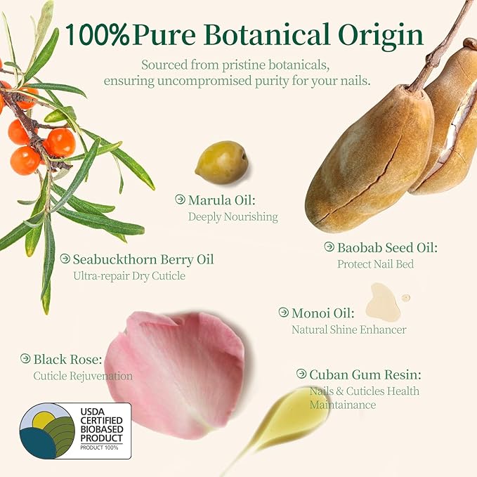 APUREE Organic Cuticle Oil Set: 100% Bio-Based(6pcs)|Nail Strengthener Growth Oil|Moisturizes Extra Dry Cuticles for Brittle Peeling Breaking Thin Nails|USDA Verified|Manicure Prep|Vegan