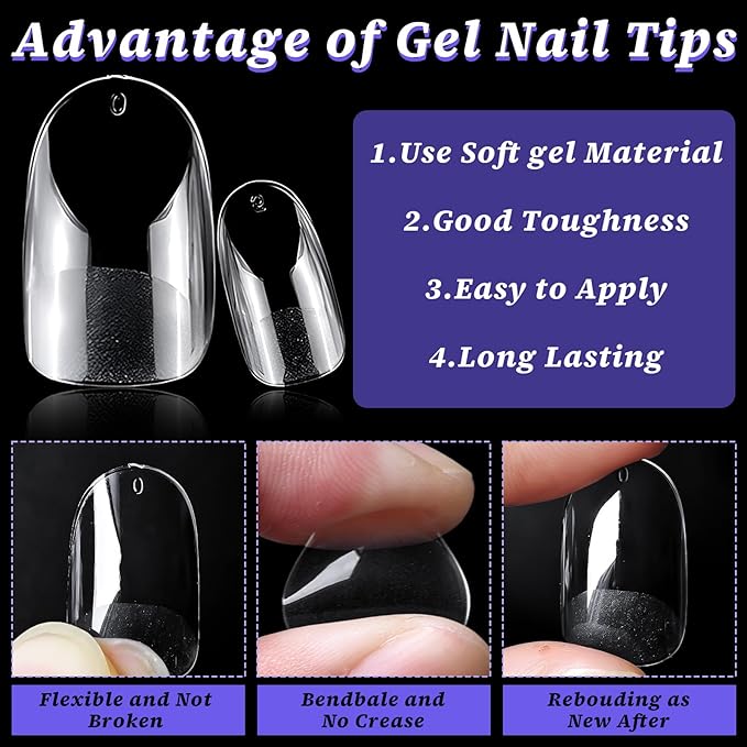240pc Oval Gel Nail Tips Short Fake Nails Clear Press ons Nail, Short Oval Nails Tips Acrylic Nails Extension Soft Gel Nails Tip Full Cover Round Almond False Nail Clear Artficial Fingernails