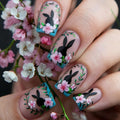 Easter Press on Nails - Short Square Fake Nails with Black Rabbit | Pink Flower Designs False Nails Press ons Reusable Full Cover Stick on Nails Easter Nails for Women Manicure 24Pcs