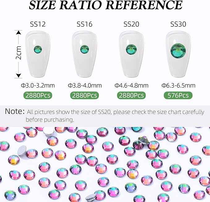 Green Volcano Flatback Rhinestones, Glass Rhinestones for Nail Art and Craft, Glue Fix, Loose Crystal Gemstones(Green Volcano, SS30, 576pcs, 6.4-6.6mm)