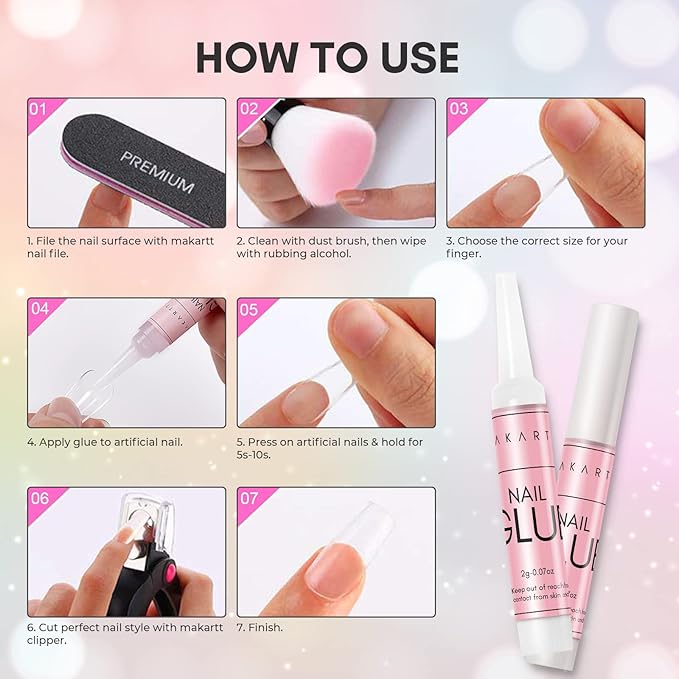 Makartt Super Strong Nail Glue for Press Ons: 100PCS Bulk Long Lasting Professional Adhesive for Fake Nail Tips,Strong, Quick Air Dry Glue 0.07oz Supplies for Salon Manicure Supplies and Home DIY Use