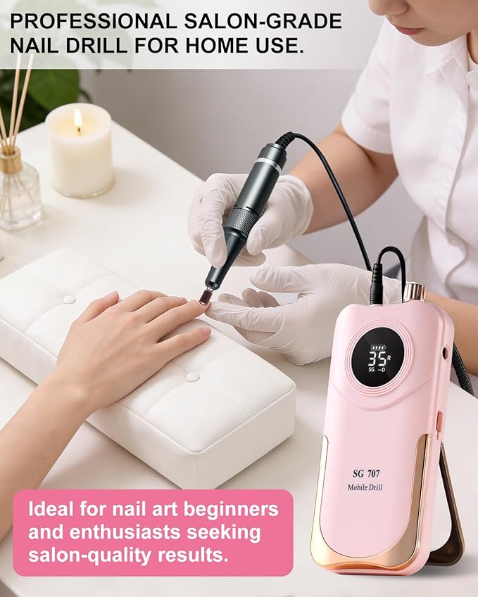 Professional Electric Nail Drill Kit 35000RPM with 14PCS Bits Pink Portable Rechargeable Cordless File Machine for Acrylic Gel Powder Nails and Manicure Pedicure Toenail Tool Salon Set