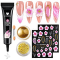 3D Gel Nail Art - 10g Sculpting Gel for Molding, Drawing, Charms & Beads Glue with Gold Chrome Nail Powder and 5D Flower Stickers for Nails Design Beginner