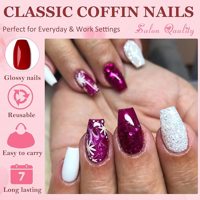 AddFavor Coffin Press on Nails Short, 576pcs Coffin Fake Nails Full Cover Glossy Short Nails Press on Acrylic False Nail Tips 24 Colors for Women