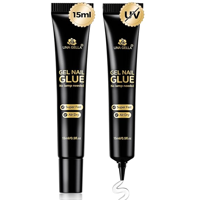 UNA GELLA Strong Nail Glue Gel, 15ml*2pcs No U V/Lamp Needed Nail Gel Glue, Quick Air Drying Semi Solid Nail Glue GEL, Super Strong NAIL G LUE For Press Ons Acrylic False Nails Tips Extension DIY Kit