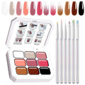 Gradient Painting Gel Set, 9 Colors Ombre Gel Nail Polish with 6 Aurora Multi-Purpose Brushes for Ombre Nails Aura Nails French Manicure Soak Off UV B Nude Rose Chroma