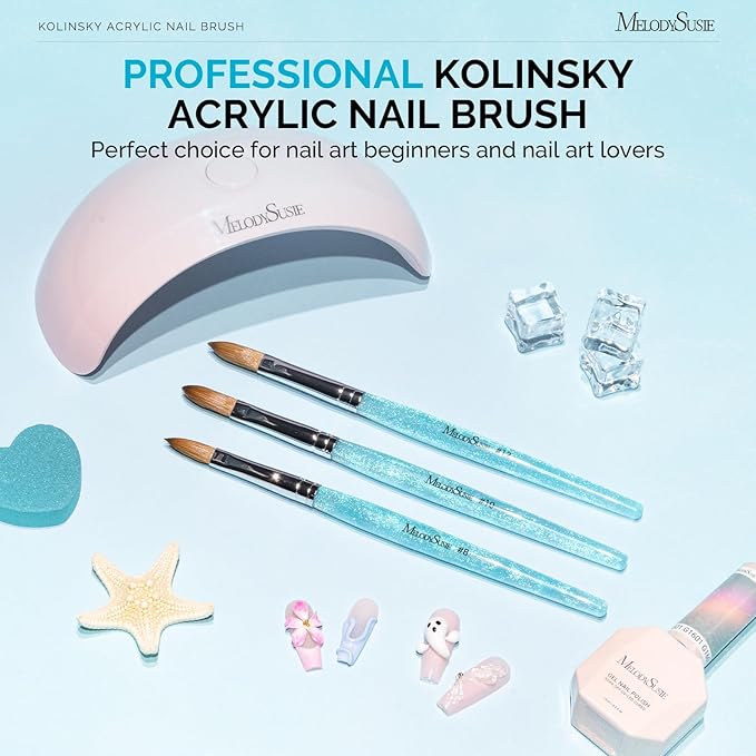 MelodySusie Kolinsky Acrylic Nail Brush,66% Kolinsky Hair Professional Nail Art Brush for Acrylic Application, Aurora Collection Fine Glitter Brush, Blue, Size 10