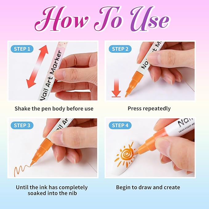 24 Colors Nail Art Pens Set, 3D 0.5MM Nail Polish Pens, DIY Nail Markers, Quick Drying Long Lasting Paint Graffiti Point Dotting Liner Pen Tools for Home & Salon