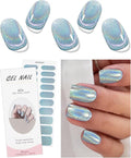 JMEOWIO Gel Nail Stickers Blue Purple Glitter Semi Cured Gel Nail Strips Wraps UV/LED Nails Art Design Decoration Accessories