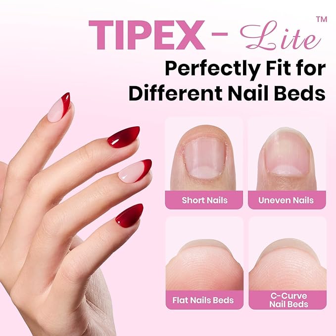 Beetles Tipex Lite Apex Nail Tips, Almond Short, 512pcs 16 Sizes,Pre-Building Pre-Etched Acrylic Nail Tips for Flat Nails & Natural Nail Beds