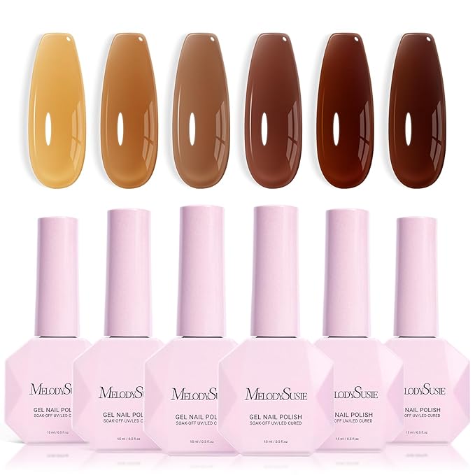 MelodySusie Jelly Gel Nail Polish Set,6 Transparent Colors,Milky or Jelly Texture,Warm Harvest Colors Soak Off UV LED Light Cure or Salon Manicure and Nail Art DIY at Home 15ML 0.3Fl Oz