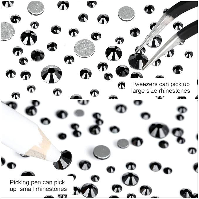 4240Pcs Flatback Black Rhinestones Glass Crystal Gemstones for Nail Art Eye Jewels Makeup Round with Tweezers and Picking Pen (SS6~SS20 Set)