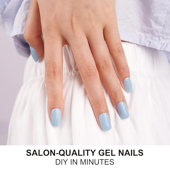 DANNI & TONI Semi Cured Gel Nail Strips Light Blue (Azure Horizon) Spring Summer Gel Nail Wraps UV Nails 28 Stickers Gift for Women