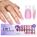 Gellen Square French Tip Press on Nails - 3 in 1 Soft Gel Nail Tips, 330 pcs 15 Sizes Pink Long Square French Nails Press on Long-lasting, No Need to File Press on Nails