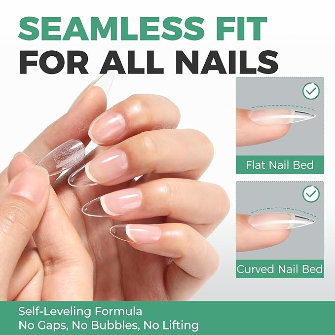 10 in 1 Gel Nail Glue for Nails Tips: 15ml Super Strong Brush On Nail Glue for Clear Acrylic Press on Nails, Need Lamp Cured, Long Lasting Base Coat & Blooming Gel, No Peel Off & Bubble Free Formula