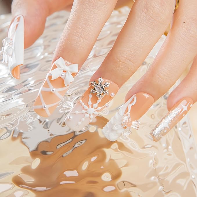 LOVFUL Short French Tip Press on Nails Frost Gift | Handmade Acrylic Press ons| Reusable Fake False Nails | Square Classic Regular 1.3in | H693-S