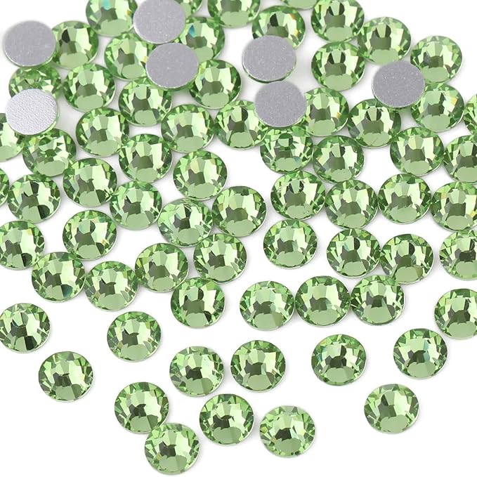 Beadsland Flat Back Crystal Rhinestones Round Gems for Nail Art and Craft Glue Fix, Light Green, 2.7-2.9mm, SS10/1440pcs