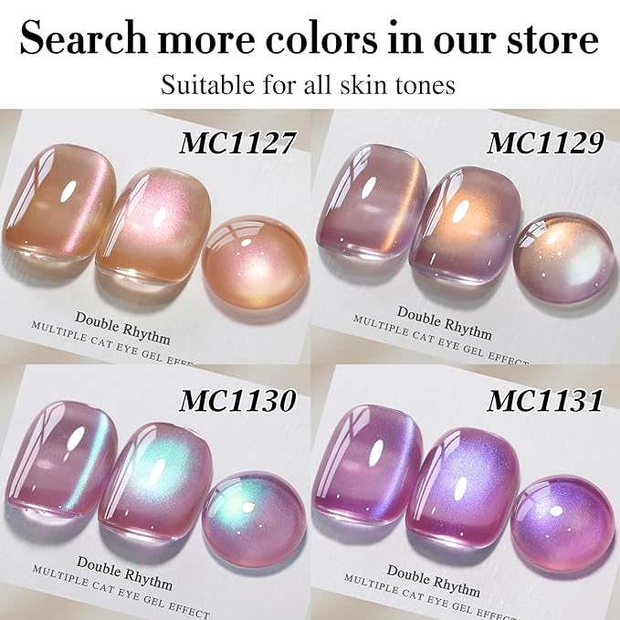 Double Rhythm 15ML Ice Glass Cat Eye Gel Polish with Magnet Holographic Glitter Shimmer Translucent Sheer Color Salon Soak Off Magnetic Nail at Home (SKy Teal-MC1132)