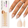 Gel French Tip Nails Short Almond Press on Nails White 300Pcs Pre-applied Tip Primer Natural Nude Fake Nails Extensions Kit for Women Girls DIY