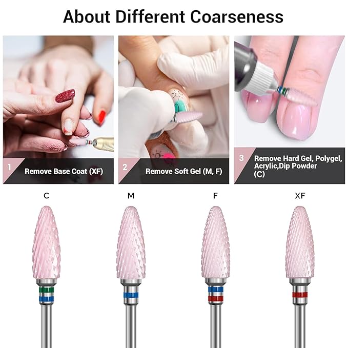 MelodySusie Ceramic Nail Drill Bit, 3/32'' (2.35mm) Professional Acrylic Nail File Flame Drill Bit for Manicure Pedicure Cuticle Gel Nail Polishing, Beginners Bits, Pink, Series Bit-S, Coarse