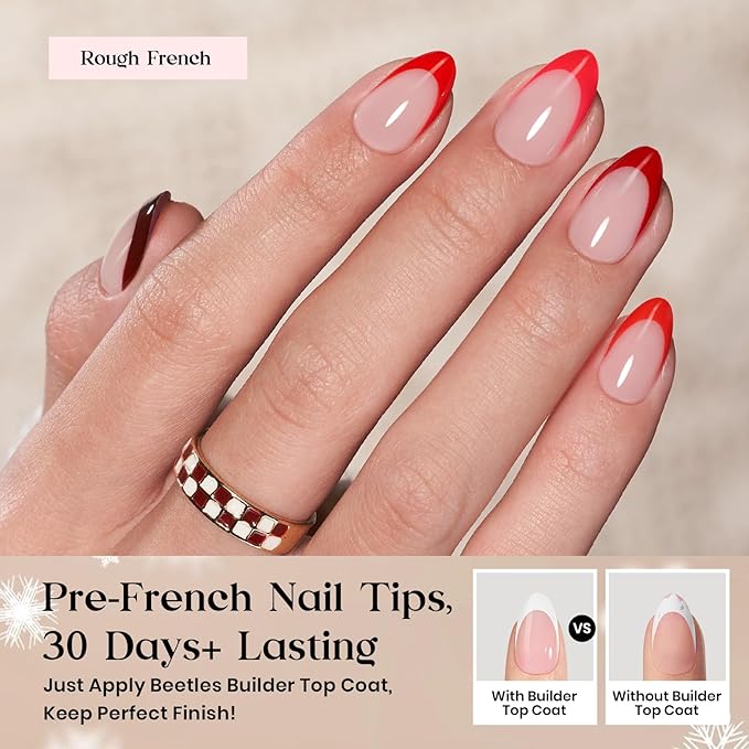 Beetles X Press Plus Gel Nails Kit - Rouge French | 5 Colors Valentines Press On Nails Short Almond | 160Pcs 16 Sizes All-in-One Kit With Nail Glue,Remover,Builder Top Coat,Nail Lamp Gift
