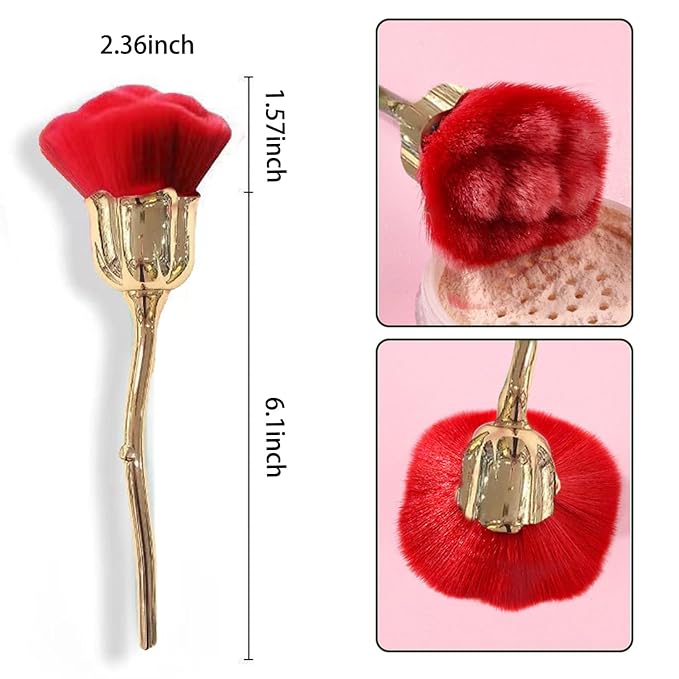 WOKOTO 2pcs Red And Gold Rose Nail Dust Brushes for acrylic nails Make Up Brush Set Nail Art Powder Remover Brushes Soft Foundation Brush Cleaning Dust Cleaner Brush For Nails Trimming Cleaning Tools