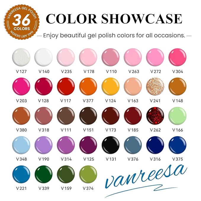 VANREESA Gel Nail Polish Kit with U V Light 53 Pcs Gel Polish Nail Set 36 Popular Colors Nail Polish Set with Base and 4 Effects Top Coat with Manicure Tools Complete Nail Kit Gifts for Women Girls