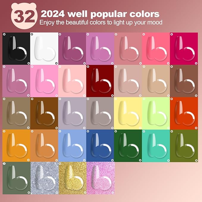 Clara Colors 32 Colors 14ml Gel Nail Polish Kit, All In One Gel Polish Set with 48W Light Base Matte Glossy Top Coat Essential Manicure Tools Nails Art Decorations Salon