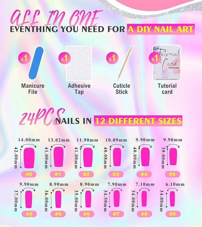Press on Nails Square - Extra Long Fake Nails with 3D Cherry, White French Tips Red False Nail with Glue Sticker, Stick On Nails for Women, 12 Sizes - 24 Nail Kit, Vintage Orchard