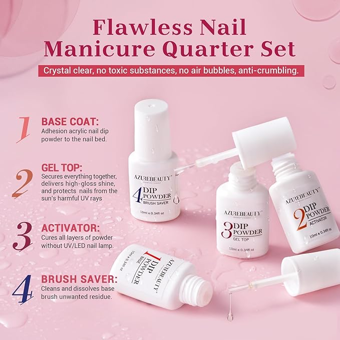 AZUREBEAUTY 31 Pcs Dip Powder Nail Kit Starter 20 Colors Clear Nude Pink Brown Glitter All Season Acrylic Dipping Powder Liquid Set with Top/Base Coat Activator for French Nail Art DIY Salon Gift