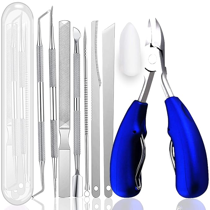 Upgraded 10PCS Ingrown Toenail Tools Kit, Nail Clippers for Thick & Ingrown Toenails Heavy Duty Professional Podiatrist Toenail Clippers Kits Stainless Steel, Suitable for Men, Women and Seniors(blue)