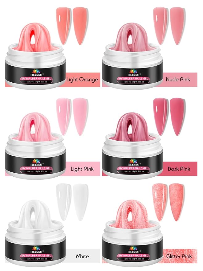 EBANKU Solid Builder Gel for Nails- 6 Colors Hard Gel for Nails Kit White Pink Solid Sculpture Gel Non-Sticky Modeling Gel Nail Extension with 3D Silicone Mold for Mother Day's Carving