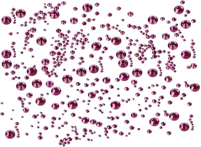 Bymitel 5000 Pieces 6 Mixed Sizes Glue Fix on Glass Rhinestones Round Crystal Gems Flatback for DIY Jewelry Making with one Picking Pen(6-Sizes 5000PCS, Fuchsia)