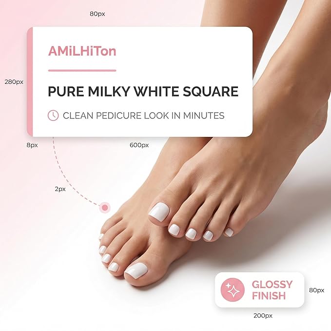 PURE MILKY WHITE Toe Nail Press Ons, 150PCS Square Full Cover Soft Gel Toe Tips, 15 Sizes Pre-Shaped Press On Toenails for Wide Toenail Beds, DIY French Pedicure & Salon