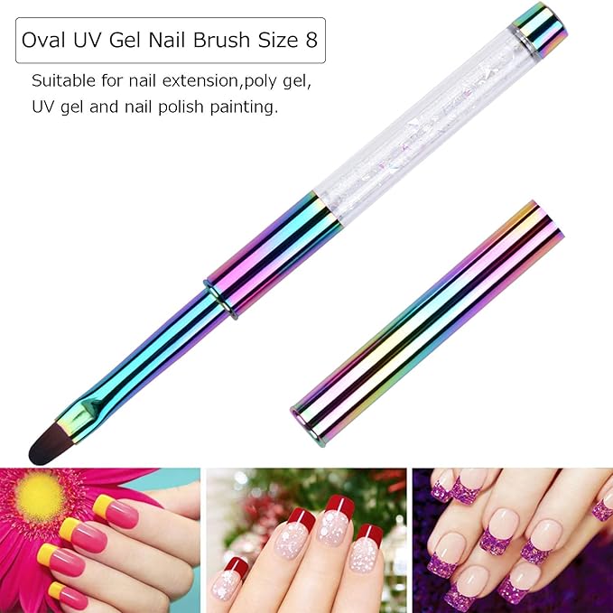 1Pcs Oval UV Builder Gel Nail Brush Rhinestone Handle Professional Nail Art Tool for Polygel Hard Gel