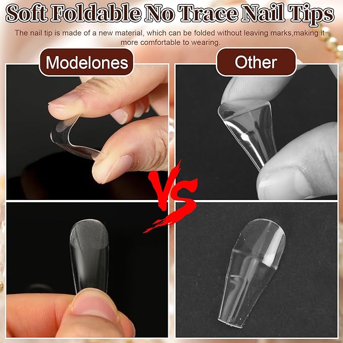 FEBSNOW 600 Pcs Long Coffin Fake Gel Nail Tips Full Cover Clear Acrylic False Ballerina Press On Nails for Nail Extension Home DIY Nail Salon,12 Size