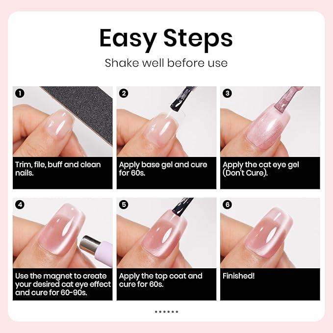 MIZHSE Pink Cat Eye Gel Nail Polish, 12mL, Glossy Finish, Cat Eye Effect with Magnet, Non-Toxic, Salon Quality, DIY Home Manicure