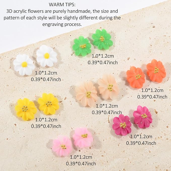 35PCS 3D Handmade Flower Nail Art Charms Y2K Design INS Trendy Handcrafted Colorful Flower Sculpted Floral Nails with Caviar Beads for Women Profession Nail Art Craft Jewelry