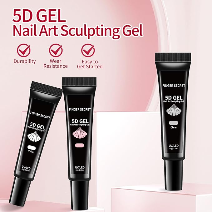 5D Nail Art Sculpting gel Kit-2PCS 10g/0.35floz Unleash Your Creativity in Art Sculpting 5D Nail Gel Dimensional designs Ideal for both professional and Home DIY