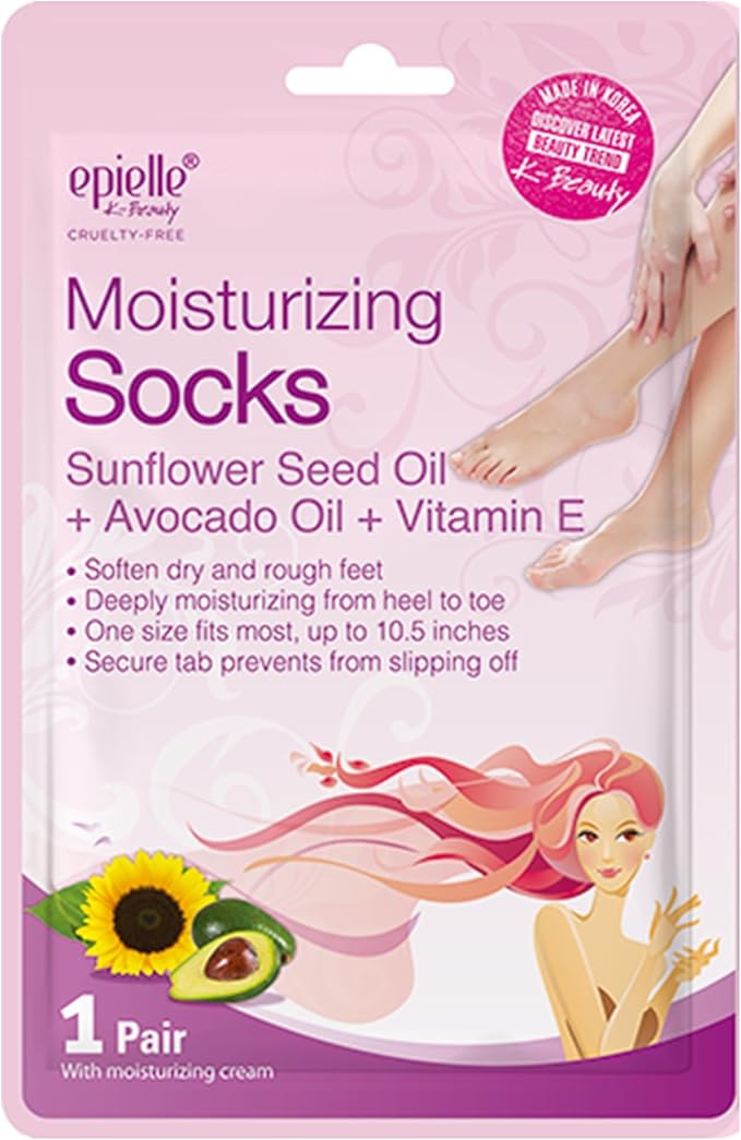 Epielle Moisturizing Foot Mask 6 Pairs, Soften with Sunflower Seed Oil & Vitamin E, Deep Moisturizing Socks for Dry, Cracked Feet, Self Care Gifts for Women, Spa Kit, Stocking Stuffers