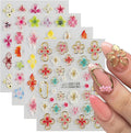 4 Sheets Flower Nail Stickers for Nail Art,5D Embossed Hibiscus Nail Decals Pink White Lily Hibiscus Tropical Floral Summer Spring Flower Nail Art Supplies for Women Girls Nail Decoration