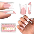 NOVO OVO Extra Thick Duck Nails Short with Moon Curve Light White French Tips BABY PINK Full Cover for Press on Acrylic, Flare Wide French Soft Gel Fake False Nail Extension x 15 Sizes 240 pcs
