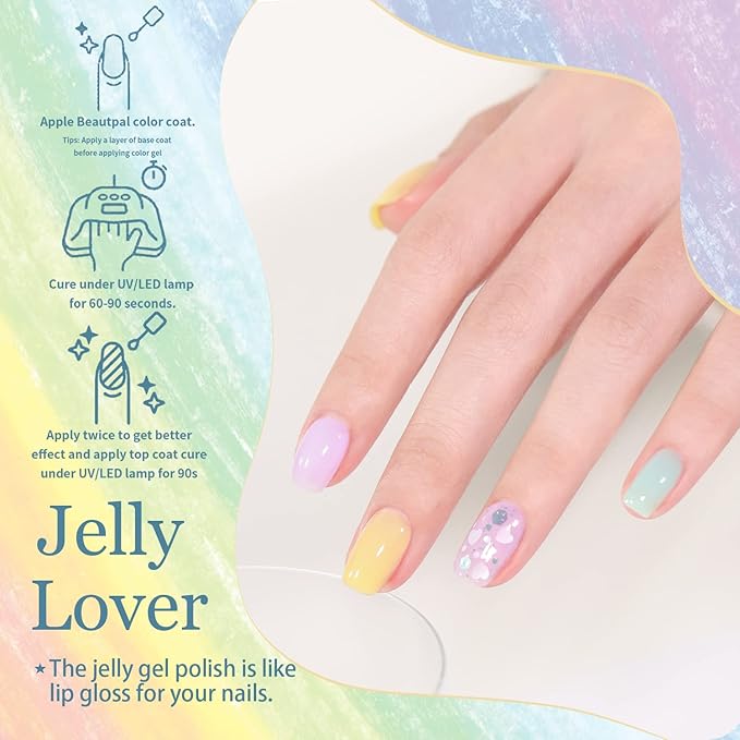 Beautpal Pastel Jelly Gel Nail Polish Set Spring Summer Milky Gel Polish Kit Semi-transparent Pink Blue Green Yellow Soak Off UV Gel Polish 7ML 10PCS